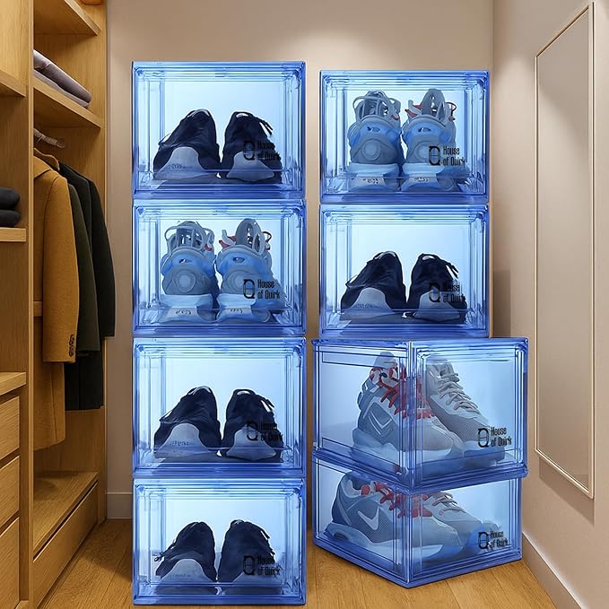 Shoe Organizer, Shoe Storage Boxes with Magnetic Door (Blue) - salesmania