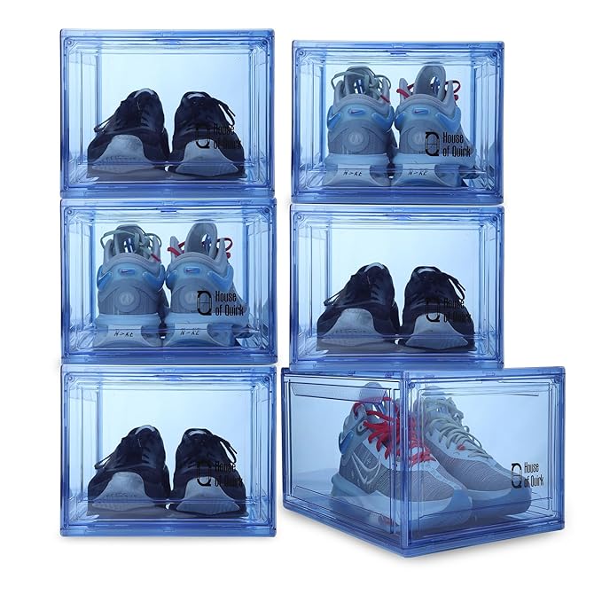 Shoe Organizer, Shoe Storage Boxes with Magnetic Door (Blue) - salesmania