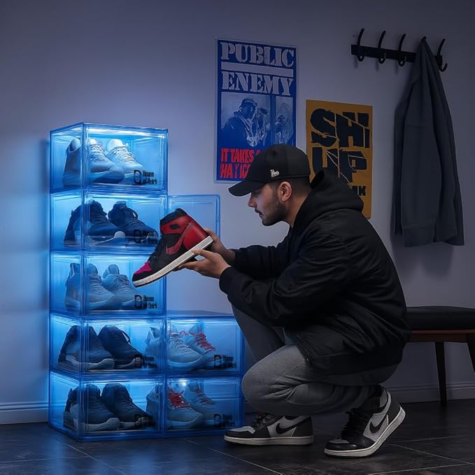 Shoe Organizer, Shoe Storage Boxes with Magnetic Door (Blue) - salesmania