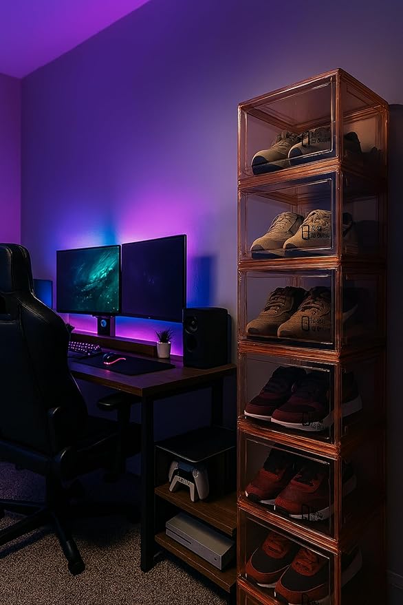 Shoe Organizer, Shoe Storage Boxes with Magnetic Door (Green) - salesmania