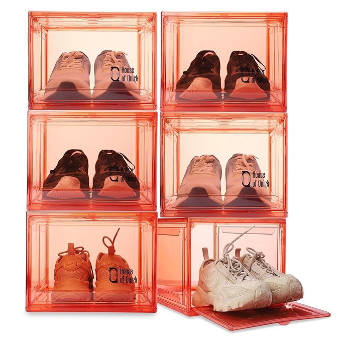 Shoe Organizer, Shoe Storage Boxes with Magnetic Door (Red) - salesmania