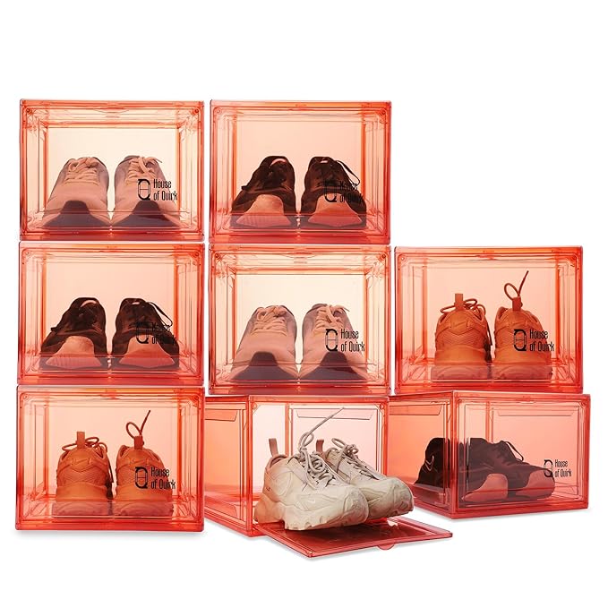 Shoe Organizer, Shoe Storage Boxes with Magnetic Door (Red) - salesmania