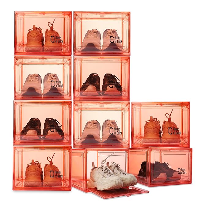 Shoe Organizer, Shoe Storage Boxes with Magnetic Door (Red) - salesmania