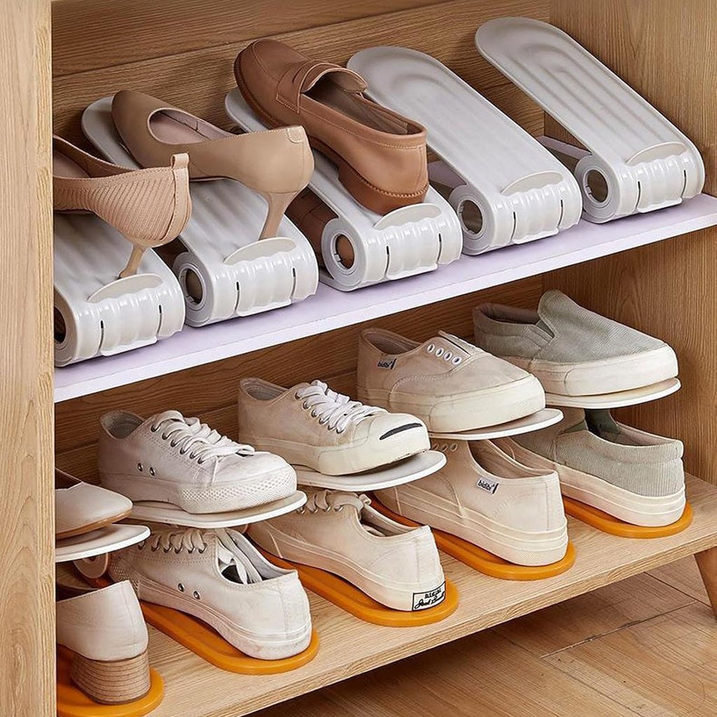 Shoe Slots Organiser Double Deck Shoe Holder - Grey - salesmania