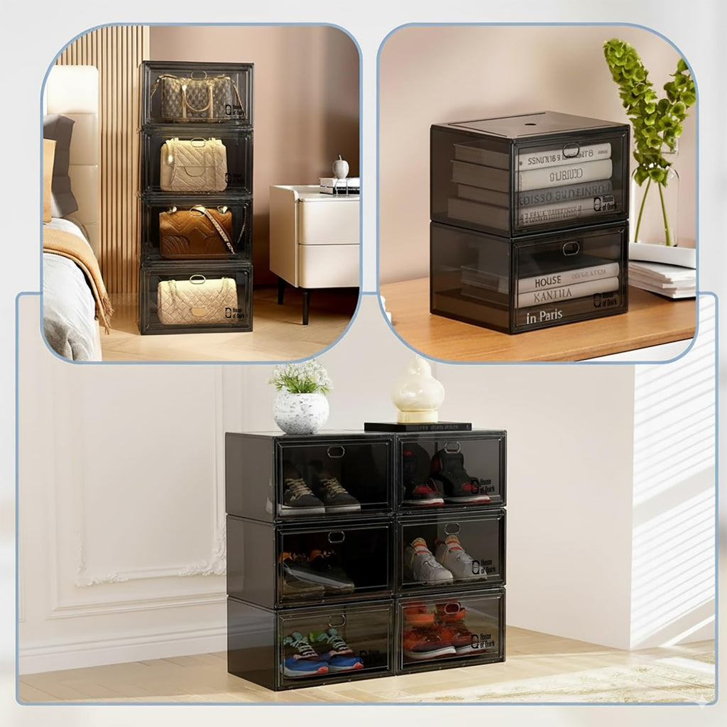 Shoe Storage Organizer Boxes Black - salesmania