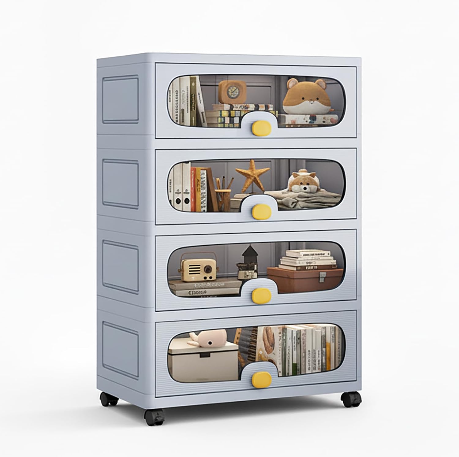Stackable Collapsible Storage Box Cabinet with Wheels & Flip Doors (Grey) - salesmania