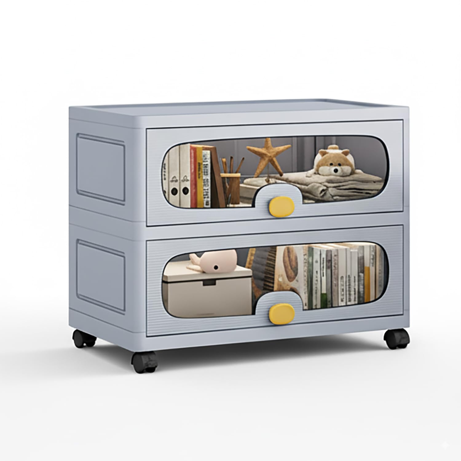 Stackable Collapsible Storage Box Cabinet with Wheels & Flip Doors (Grey) - salesmania