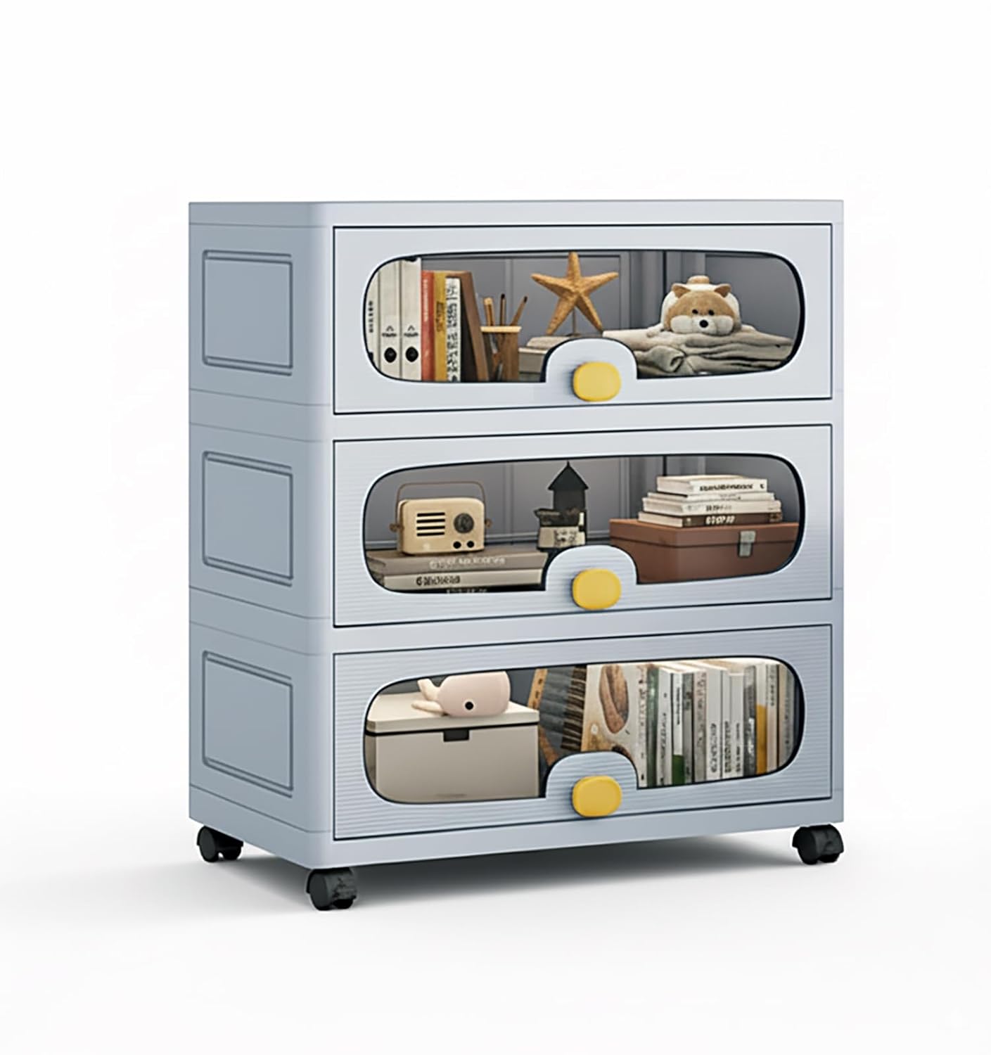 Stackable Collapsible Storage Box Cabinet with Wheels & Flip Doors (Grey) - salesmania