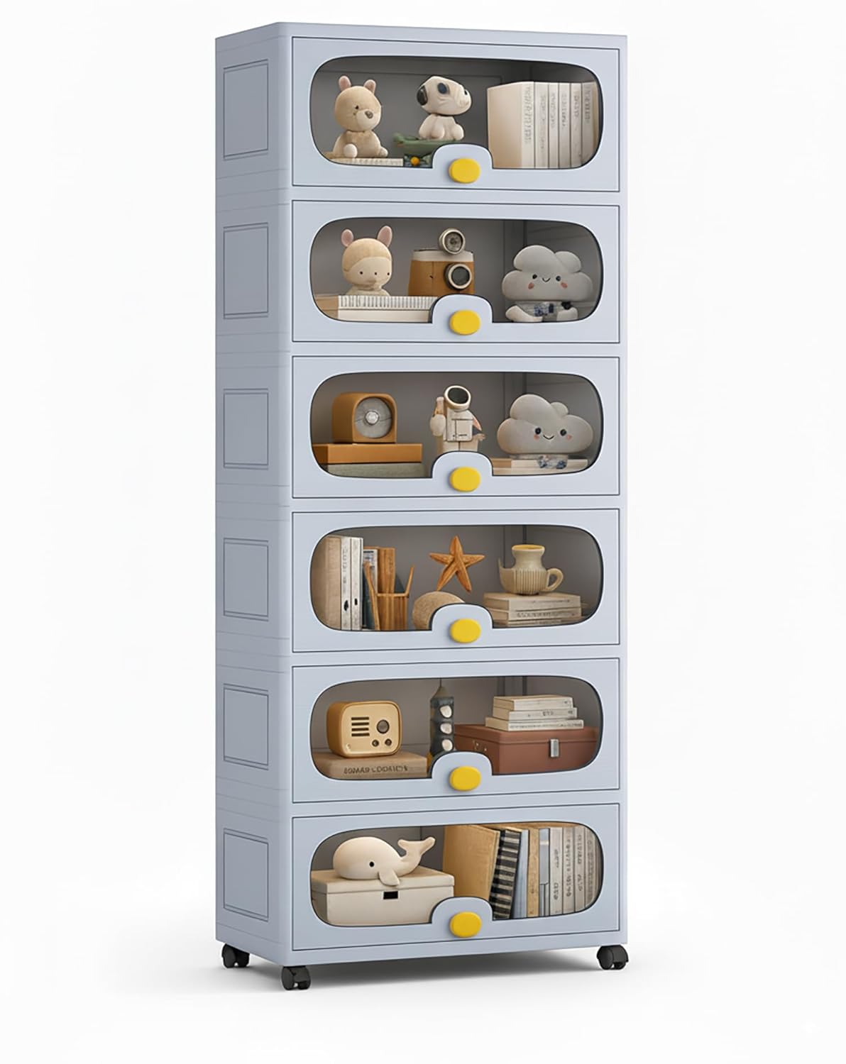 Stackable Collapsible Storage Box Cabinet with Wheels & Flip Doors (Grey) - salesmania