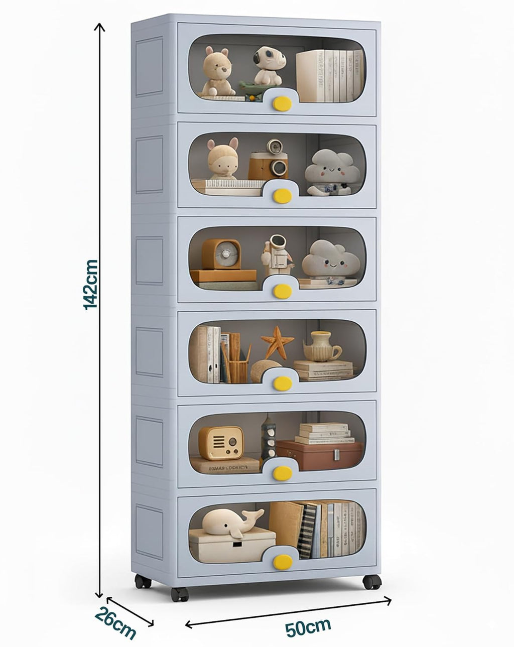 Stackable Collapsible Storage Box Cabinet with Wheels & Flip Doors (Grey) - salesmania