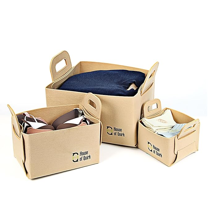 Storage Basket Felt Storage Bin Organizer with Carry Handles (Pack of 3) - salesmania