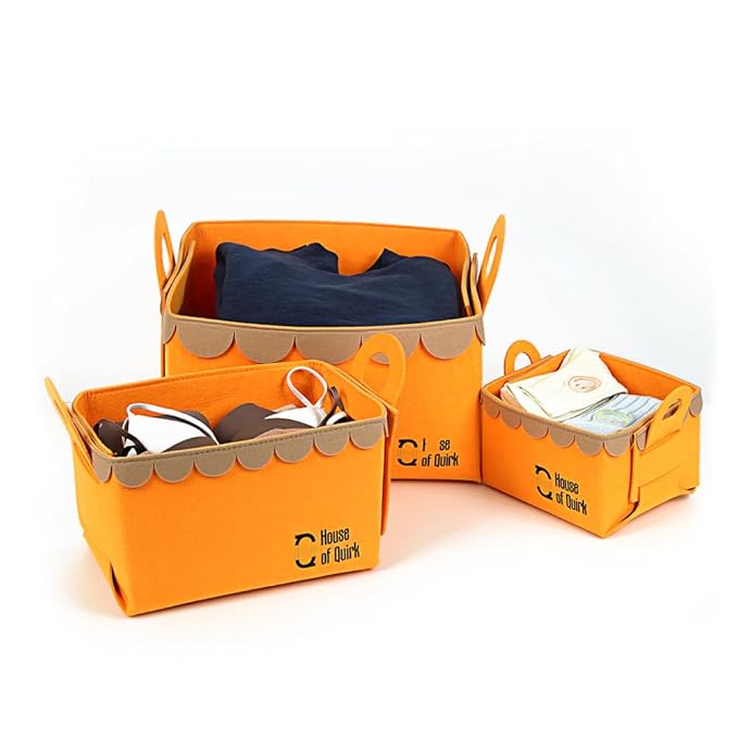 Storage Basket Felt Storage Bin Organizer with Carry Handles (Pack of 3) - salesmania