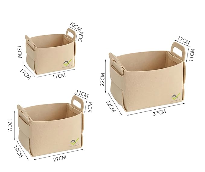 Storage Basket Felt Storage Bin Organizer with Carry Handles (Pack of 3) - salesmania