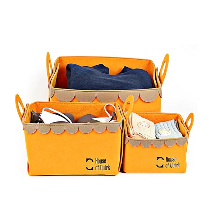Storage Basket Felt Storage Bin Organizer with Carry Handles (Pack of 3) - salesmania