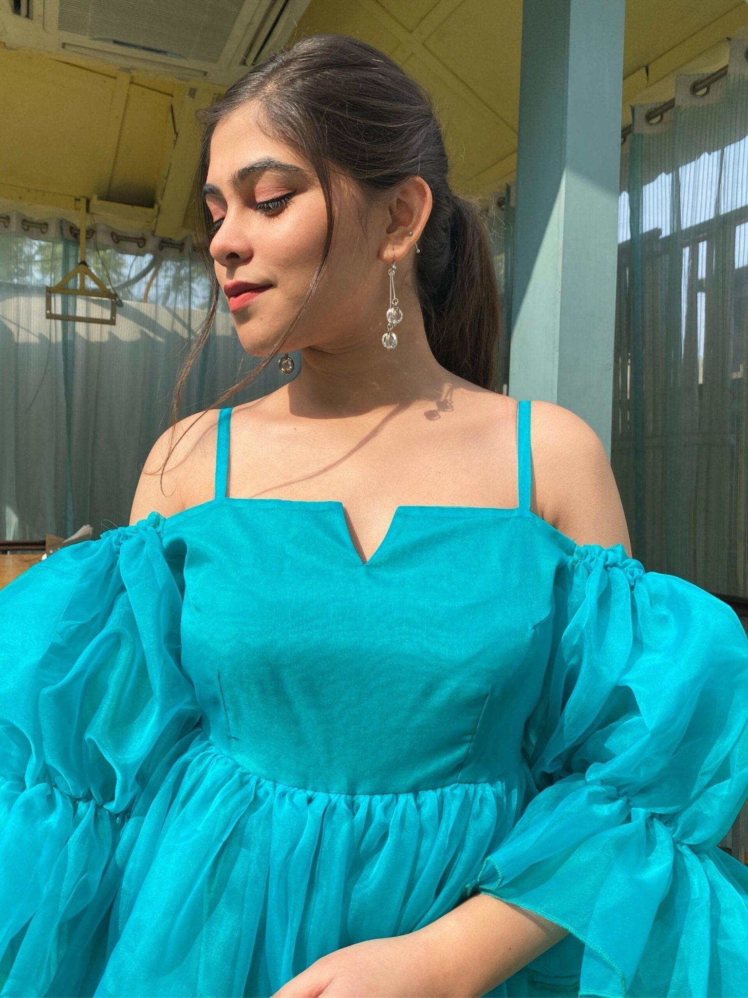 teal blue organza dress - salesmania