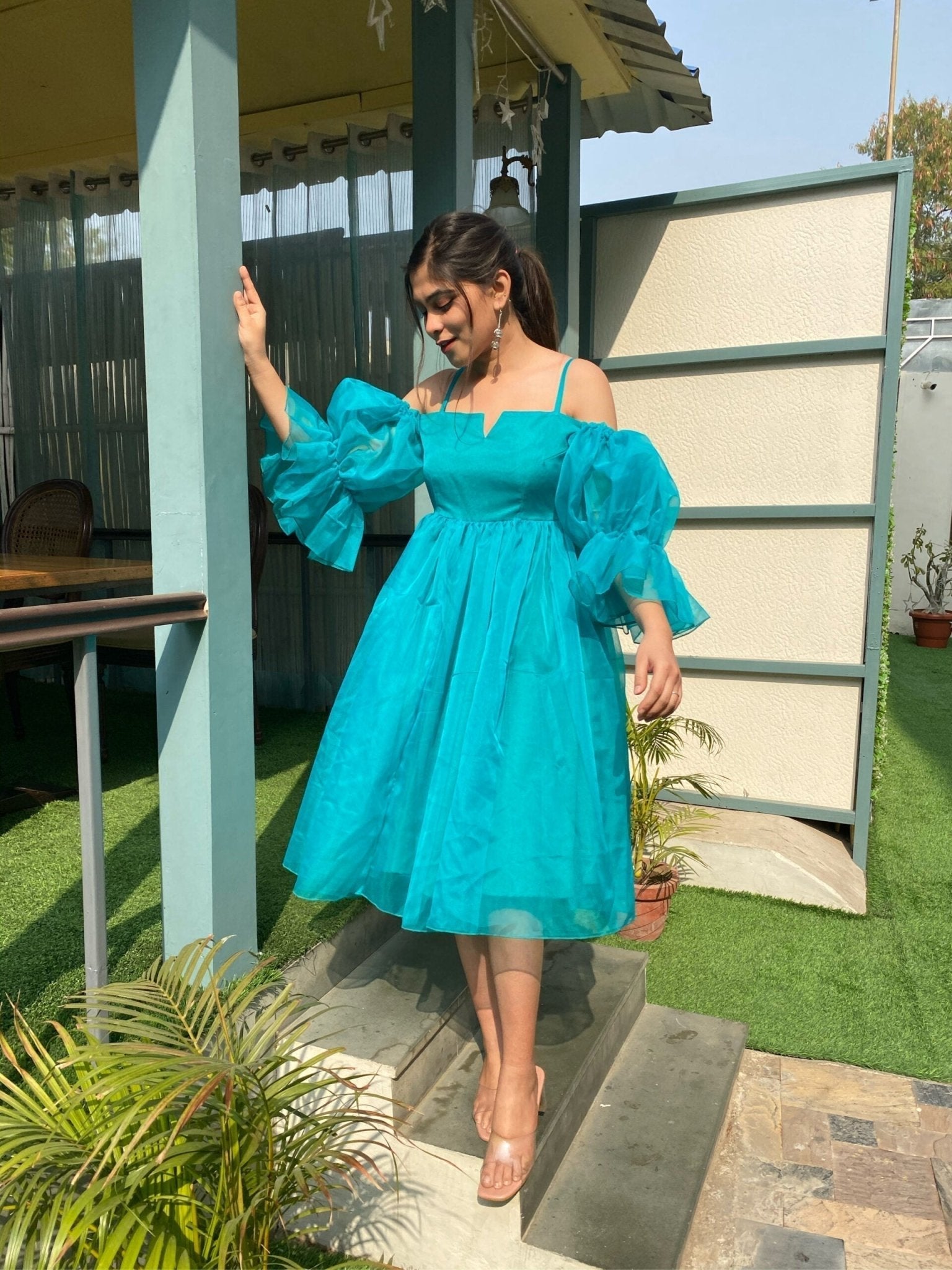 teal blue organza dress - salesmania