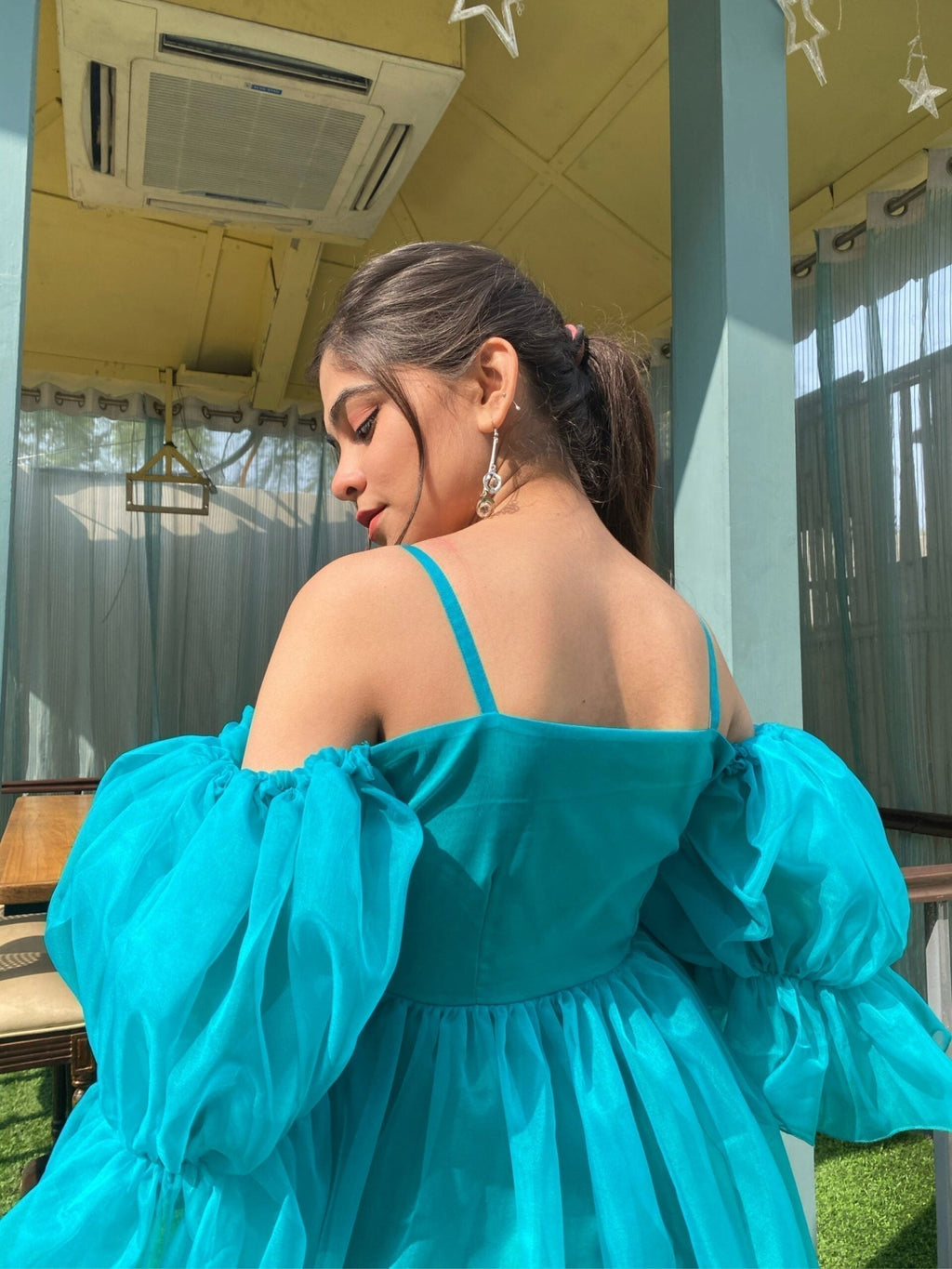 teal blue organza dress - salesmania