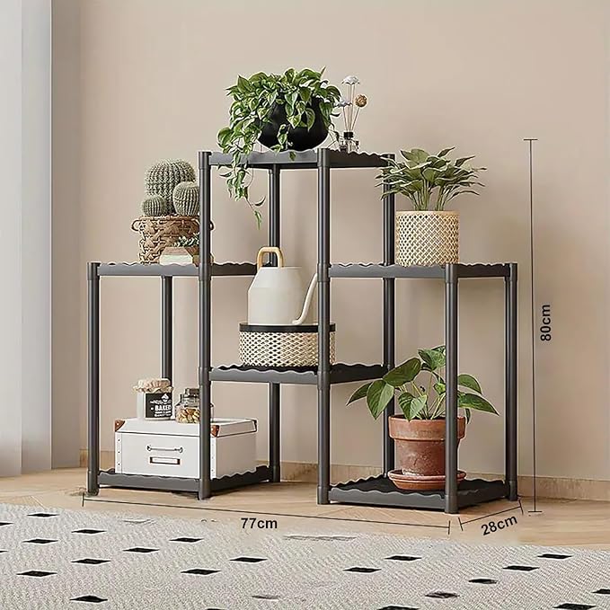 Tier Plastic Plant Stand with Wheels (Black) - salesmania