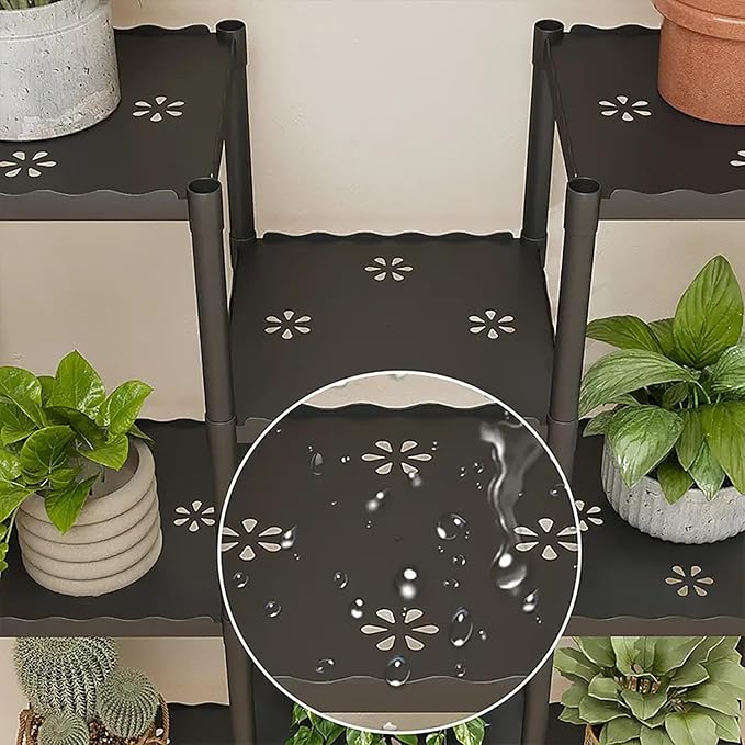 Tier Plastic Plant Stand with Wheels (Black) - salesmania