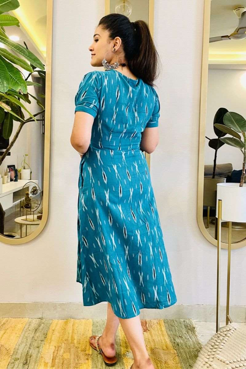 TURQUOISE IKAT WRAP DRESS - salesmania