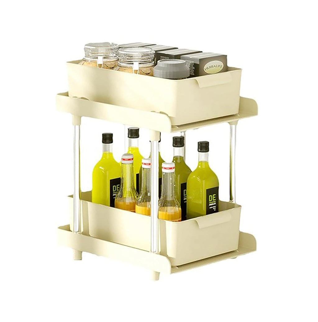 Under Sliding Cabinet Basket Organizer, 2 Layer Bathroom Organizers (Cream) - salesmania