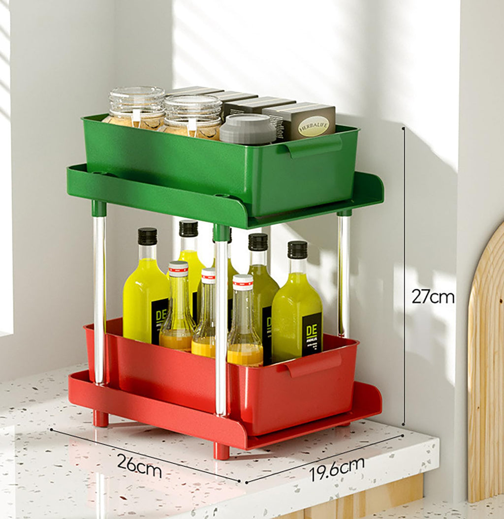 Under Sliding Cabinet Basket Organizer, 2 Layer Organizers (Green/Red) - salesmania