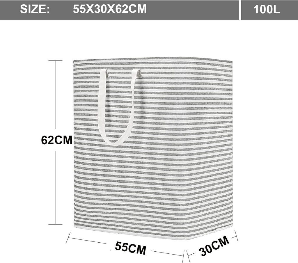 Waterproof Laundry Hamper Collapsible Baskets with Easy Carry Handles Extra Large - White Grey Stripe - salesmania