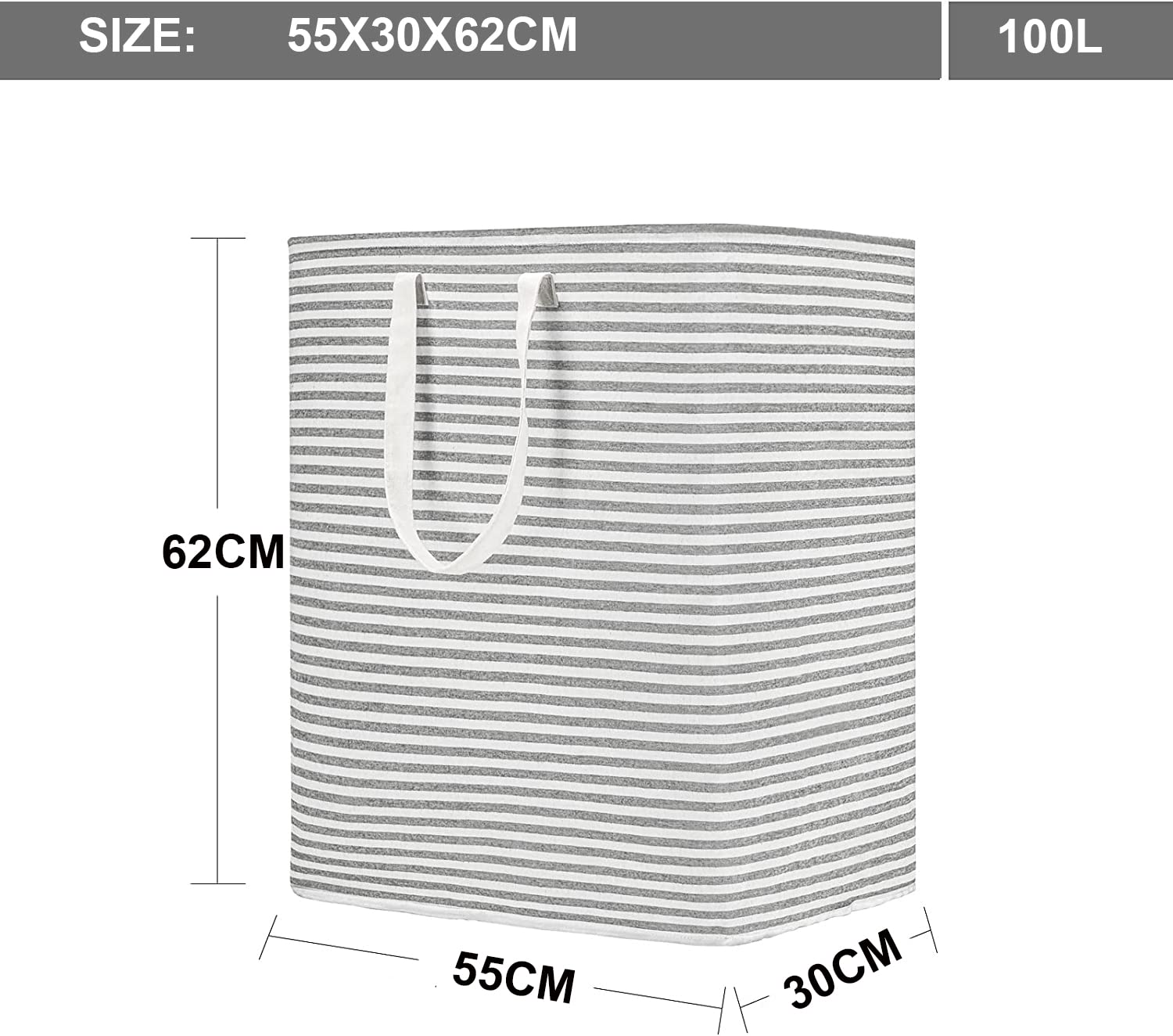 Waterproof Laundry Hamper Collapsible Baskets with Easy Carry Handles Extra Large - White Grey Stripe - salesmania