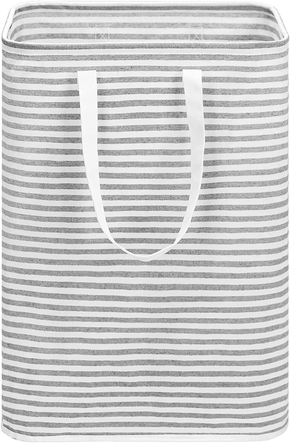 Waterproof Laundry Hamper Collapsible Baskets with Easy Carry Handles Extra Large - White Grey Stripe - salesmania