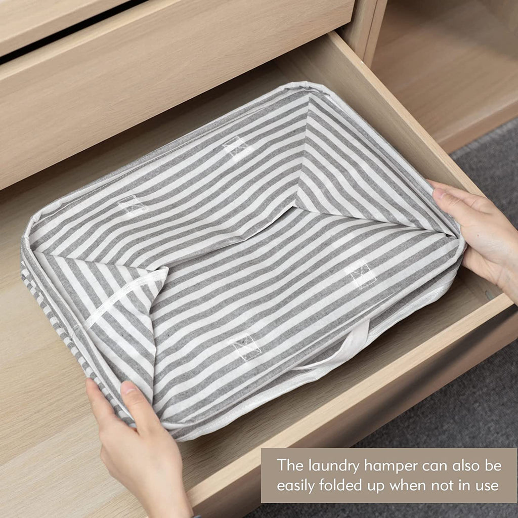 Waterproof Laundry Hamper Collapsible Baskets with Easy Carry Handles Extra Large - White Grey Stripe - salesmania