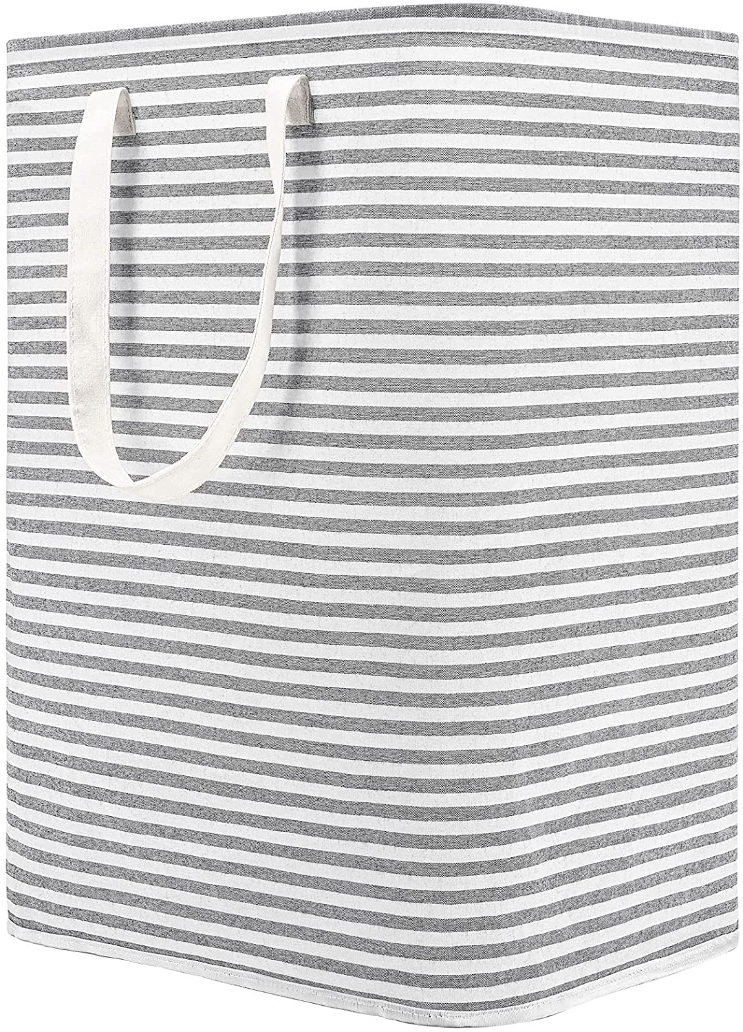 Waterproof Laundry Hamper Collapsible Baskets with Easy Carry Handles Large - White Grey Stripe - salesmania