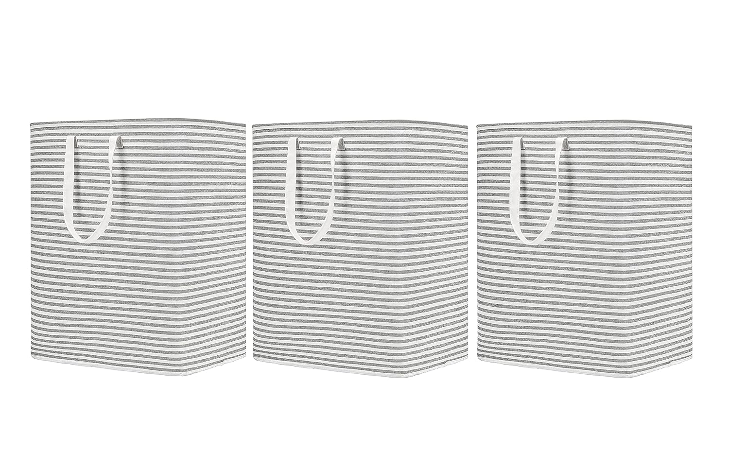Waterproof Laundry Hamper Collapsible Baskets with Easy Carry Handles Large - White Grey Stripe - salesmania
