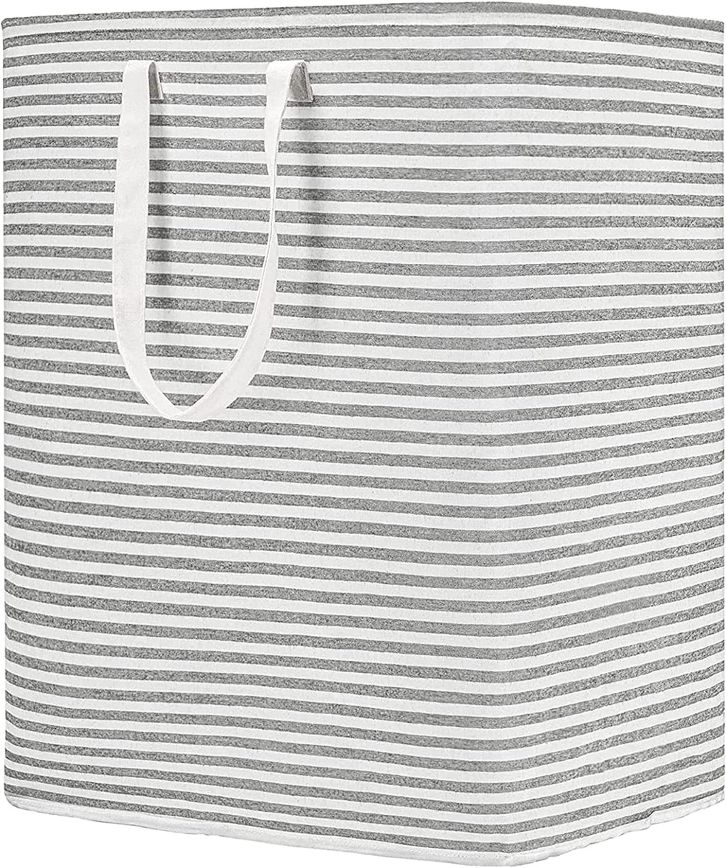 Waterproof Laundry Hamper Collapsible Baskets with Easy Carry Handles Large - White Grey Stripe - salesmania