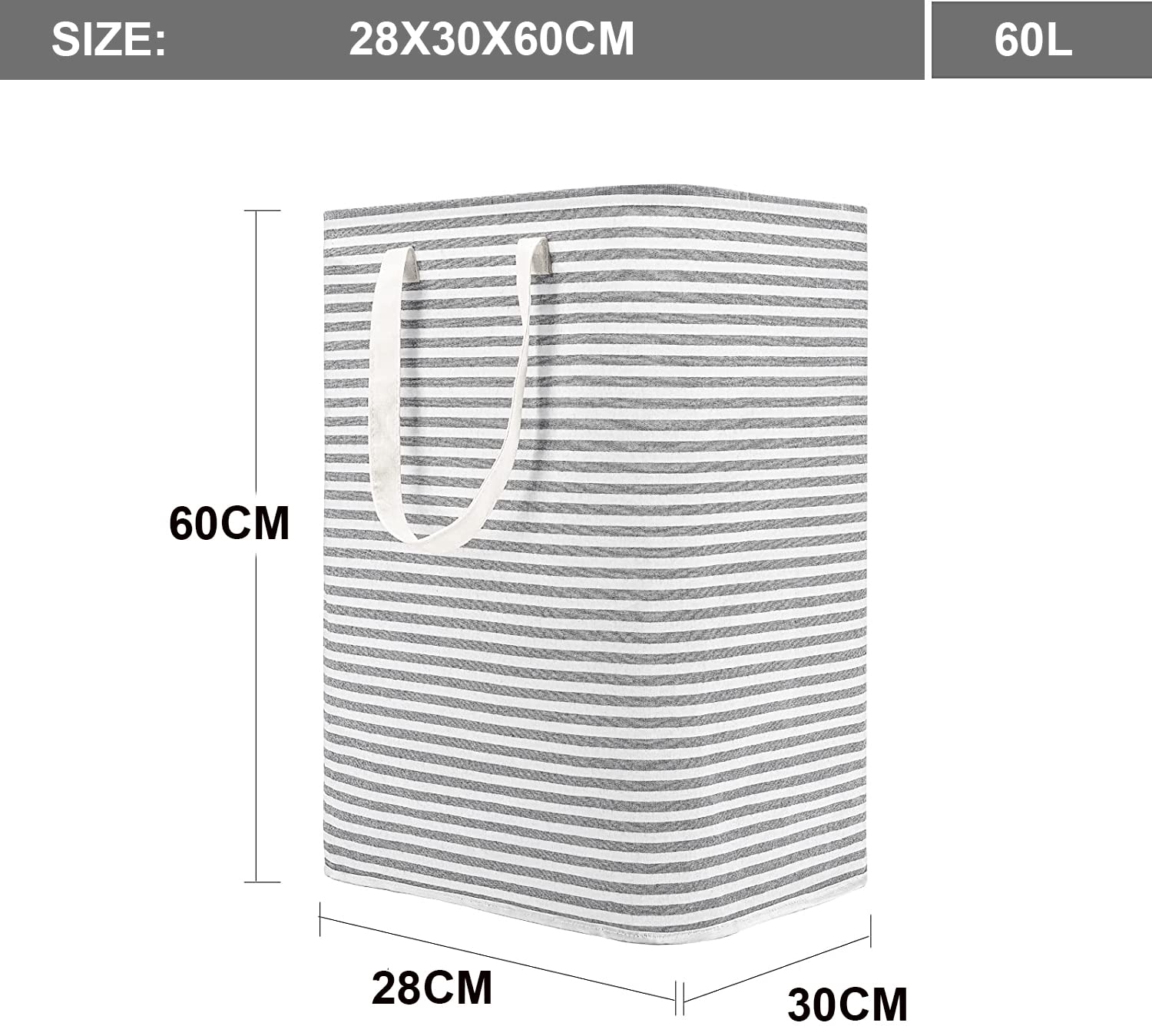 Waterproof Laundry Hamper Collapsible Baskets with Easy Carry Handles Large - White Grey Stripe - salesmania