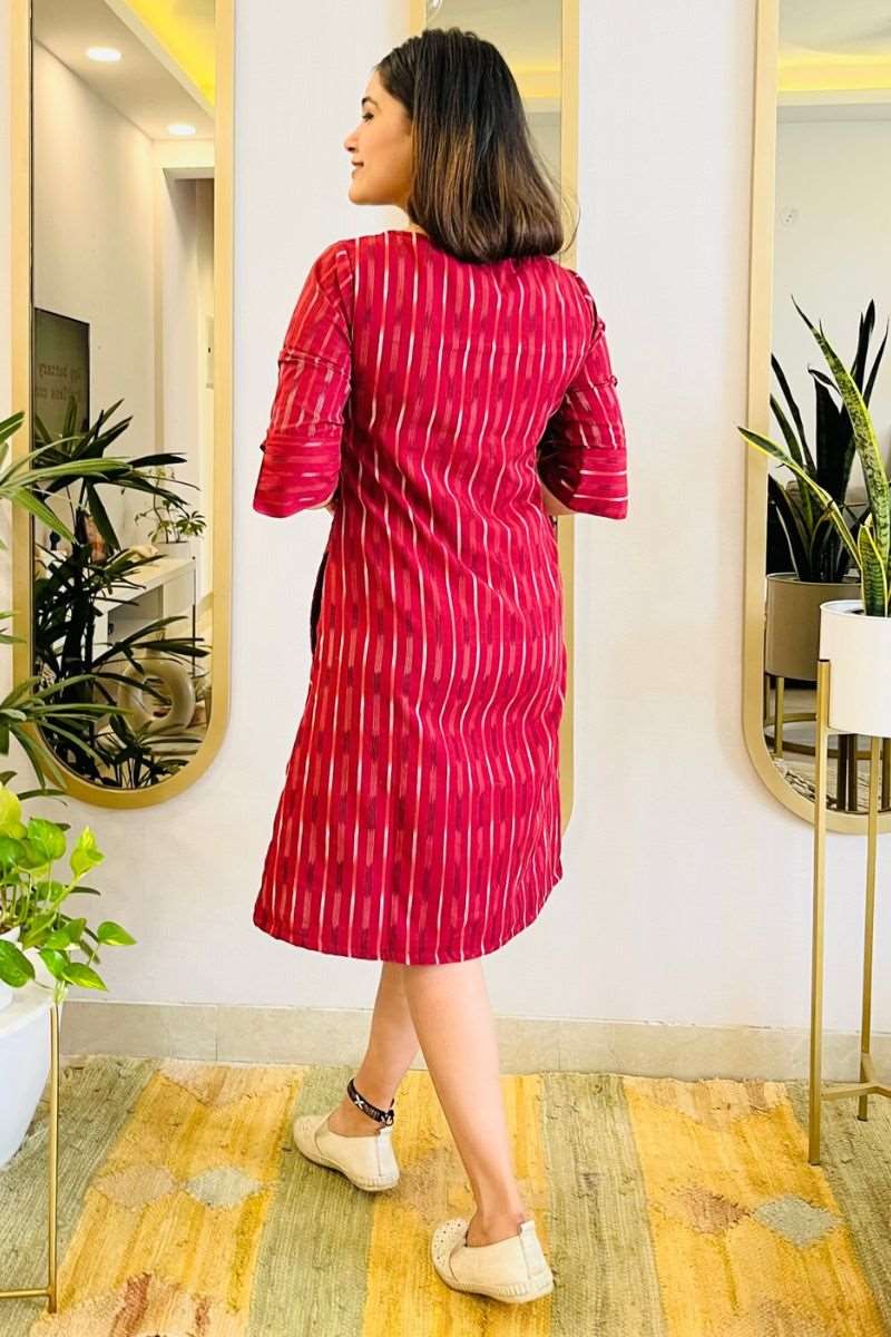 WINE IKAT FORMAL SHIFT DRESS WITH POCKETS - salesmania