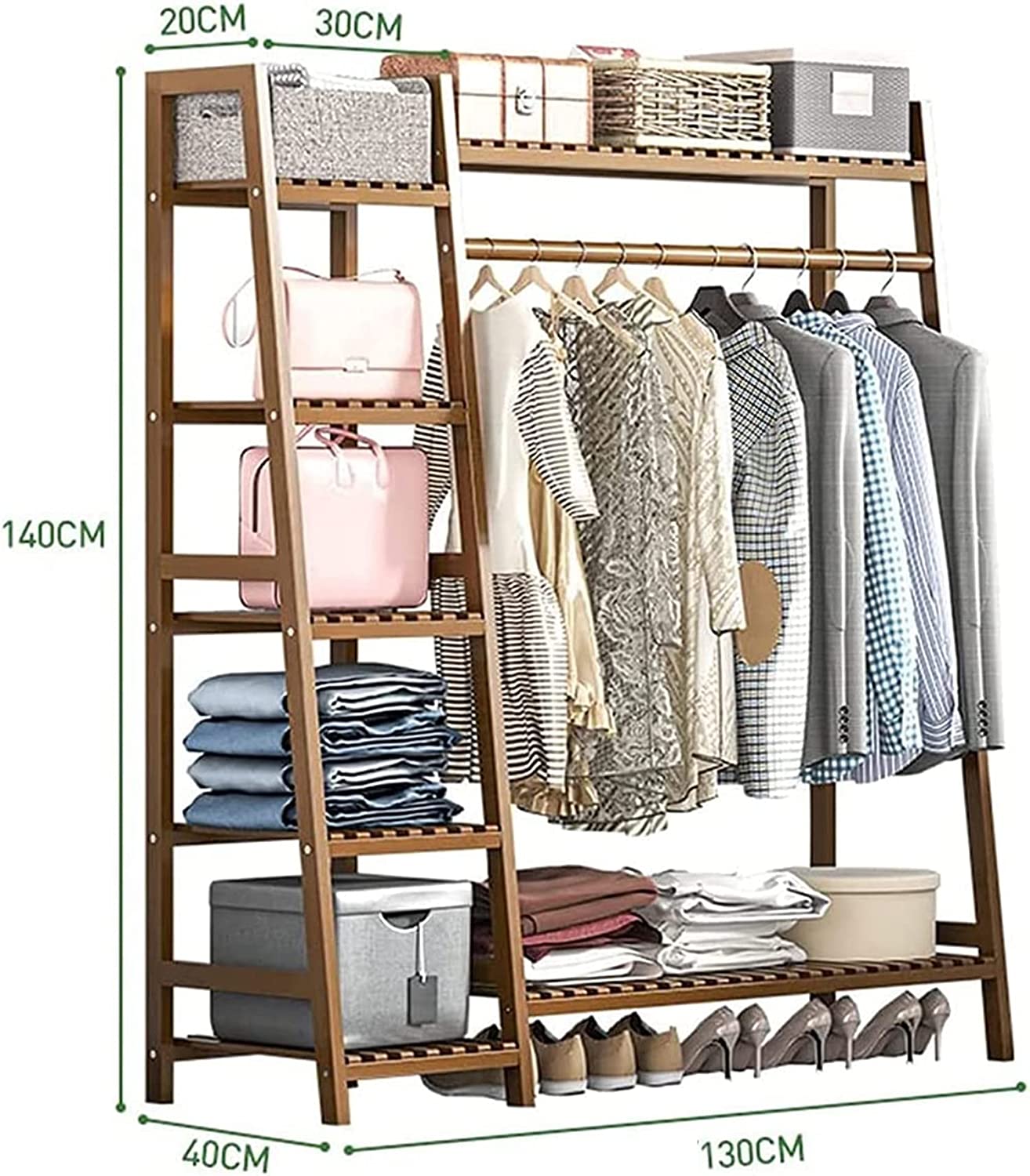 Wooden Clothing Rack with 5 Tiers(130x40x140cm) - salesmania