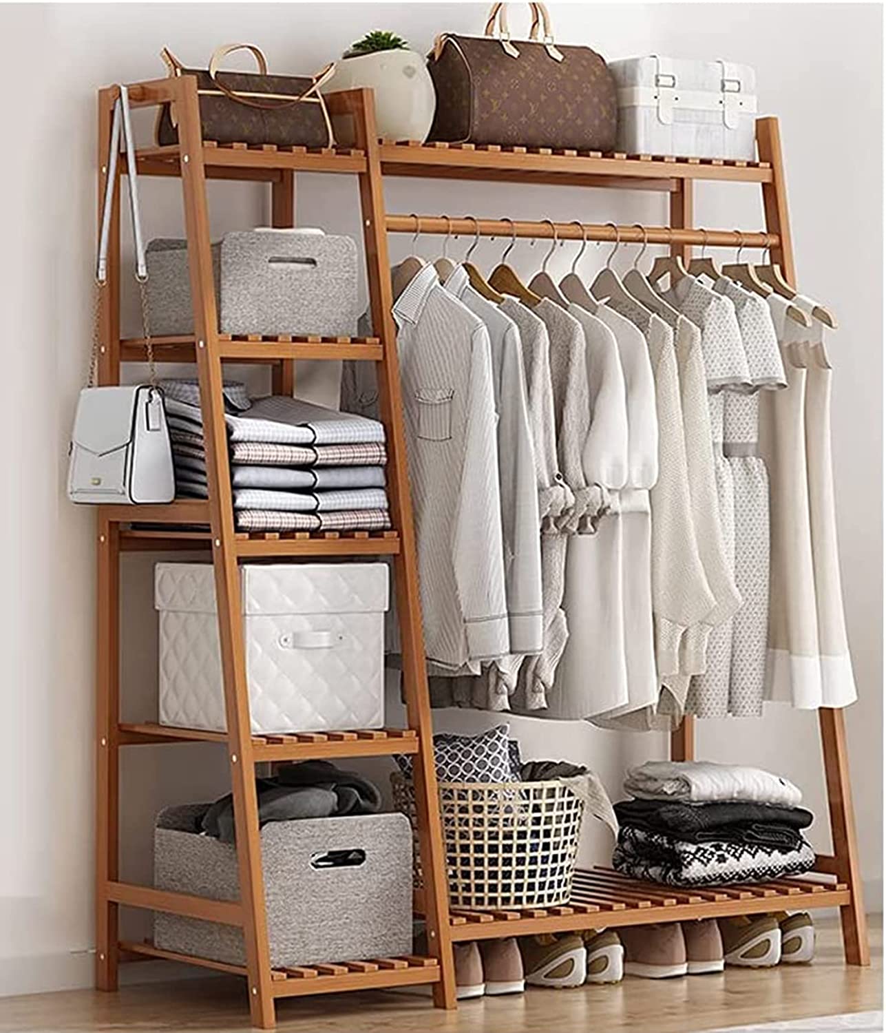 Wooden Clothing Rack with 5 Tiers(130x40x140cm) - salesmania