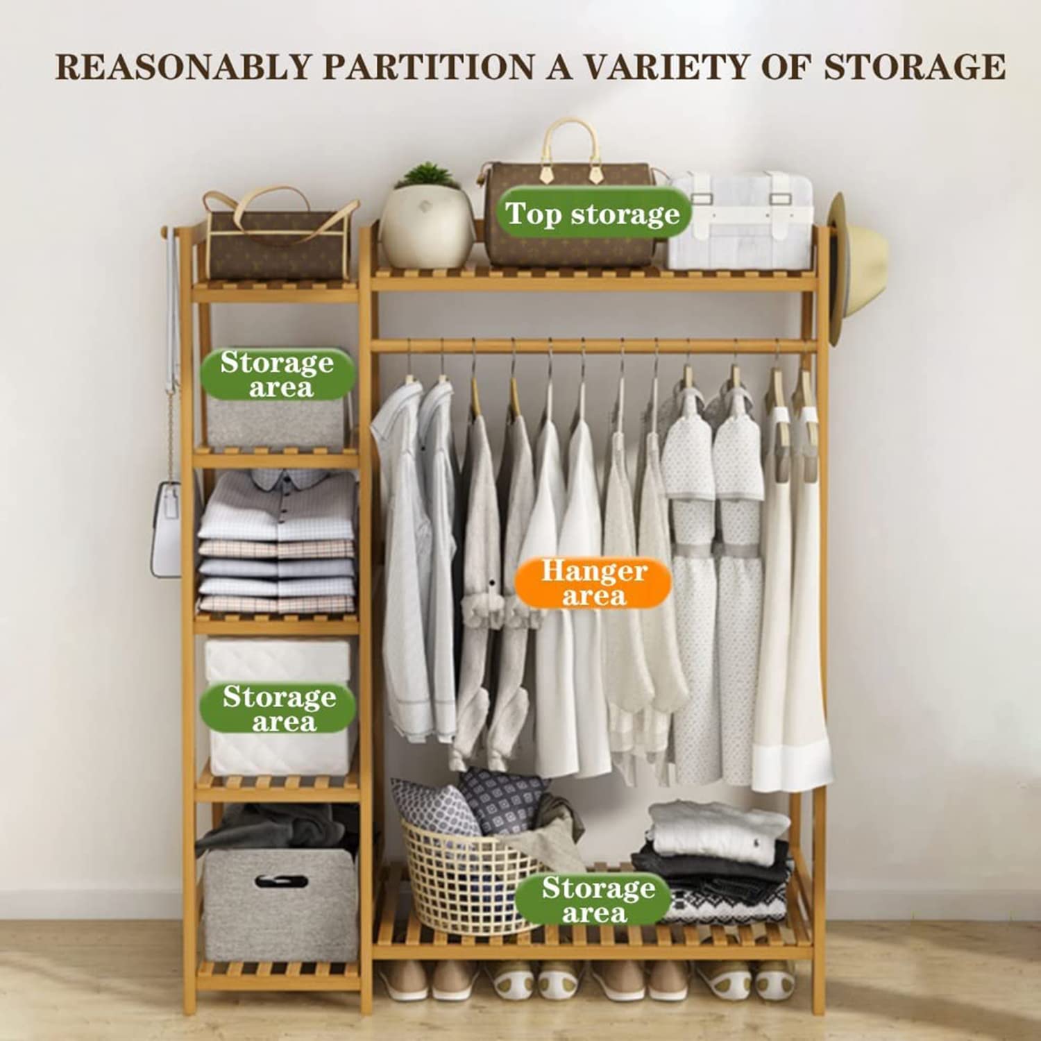 Wooden Clothing Rack with 5 Tiers(130x40x140cm) - salesmania