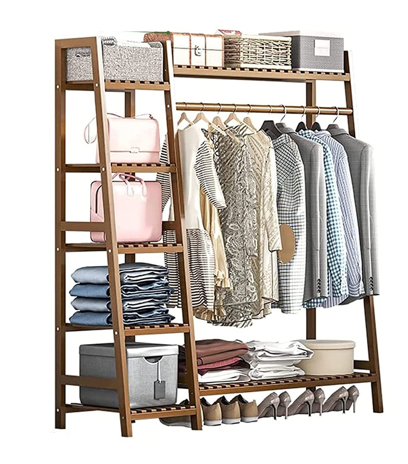 Wooden Clothing Rack with 5 Tiers(130x40x140cm) - salesmania