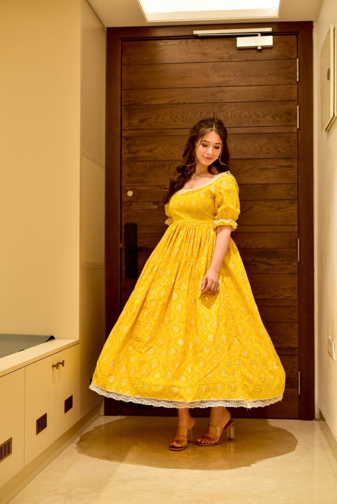 yellow tin tin cotton dress - salesmania