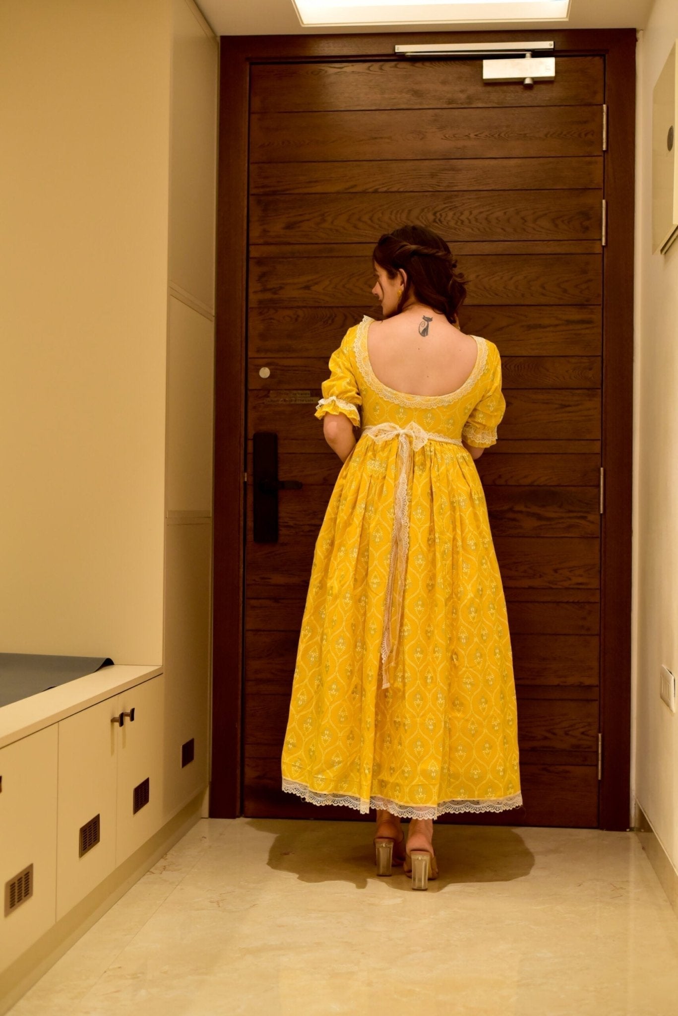 yellow tin tin cotton dress - salesmania