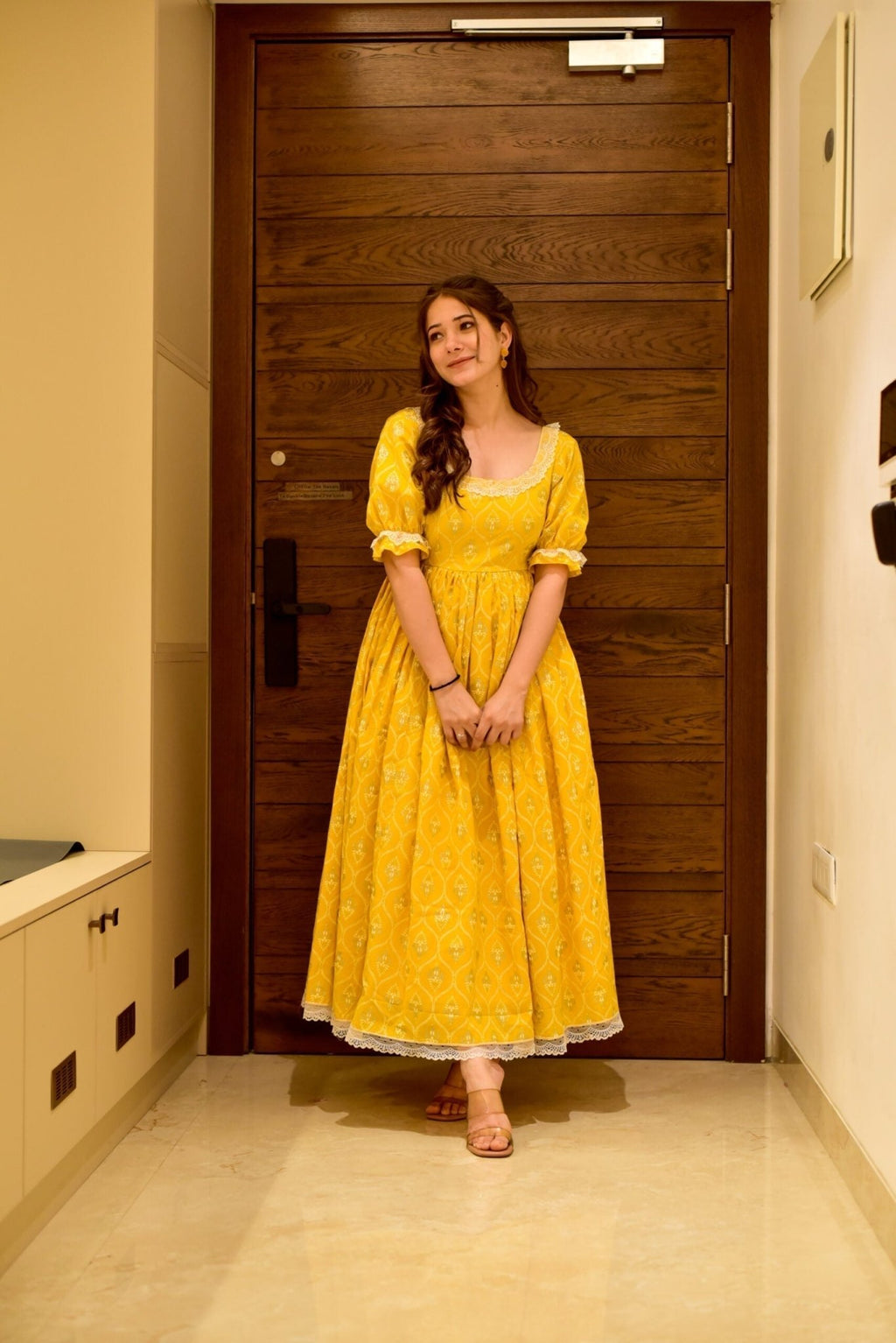 yellow tin tin cotton dress - salesmania